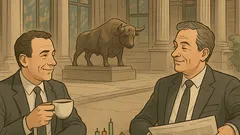 Witz: Zwei Anleger sitzen im Börsen-Café